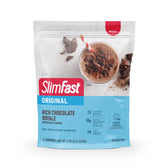 SlimFast front packaging showing Original Chocolate Royale and convenience benefit