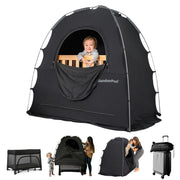SlumberPod front view showing blackout tent and light reduction benefit