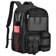 Slumou vista frontal de la mochila malla con múltiples bolsillos y organización