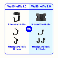 Smallish WallShelfie mounted beside bed holding phone and lamp for space-saving benefit