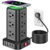 SMALLRT torre frontal mostrando 12 enchufes y 4 puertos USB para organización eficiente