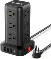 SMALLRT tower front view showing 12 outlets and four USB ports for efficient charging
