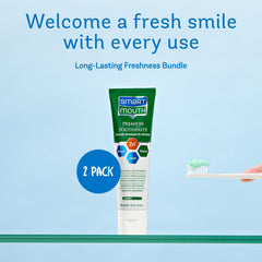 SmartMouth label close-up showing ingredients and dentist-developed assurance