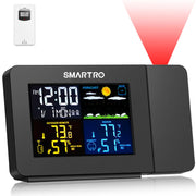 SMARTRO SC91 front display showing large time and weather icons for easy bedside reading