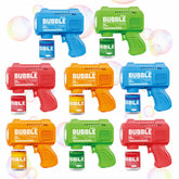 SmartYeen front packaging showing eight colorful bubble guns and included supplies for quick setup