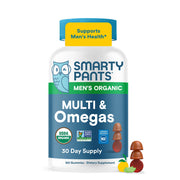 SmartyPants front packaging showing organic men’s gummies and benefits
