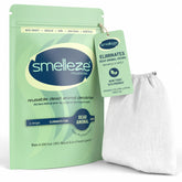 SMELLEZE frente del empaque muestra producto reutilizable y beneficios