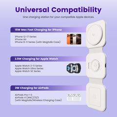 SMILE STATION modo plano cargando iPhone y AirPods simultáneamente, solución despejada para escritorio