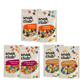 Snak Club frontal del paquete mostrando las seis bolsas y conveniencia