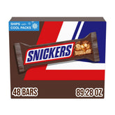 SNICKERS frente de la caja a granel mostrando 48 barras, ideal para eventos