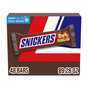 SNICKERS frente de la caja a granel mostrando 48 barras, ideal para eventos