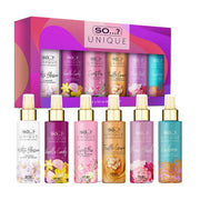 So...? caja frontal del set mostrando seis sprays, ideal para regalo
