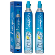 sodastream two blue cylinders front packaging showing included return label and savings