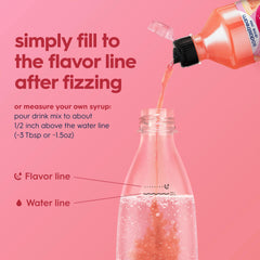 SodaStream botella en uso vertiendo sabor para ajustar intensidad