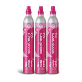 sodastream three-pack front view showing pink cylinders and quick-connect convenience