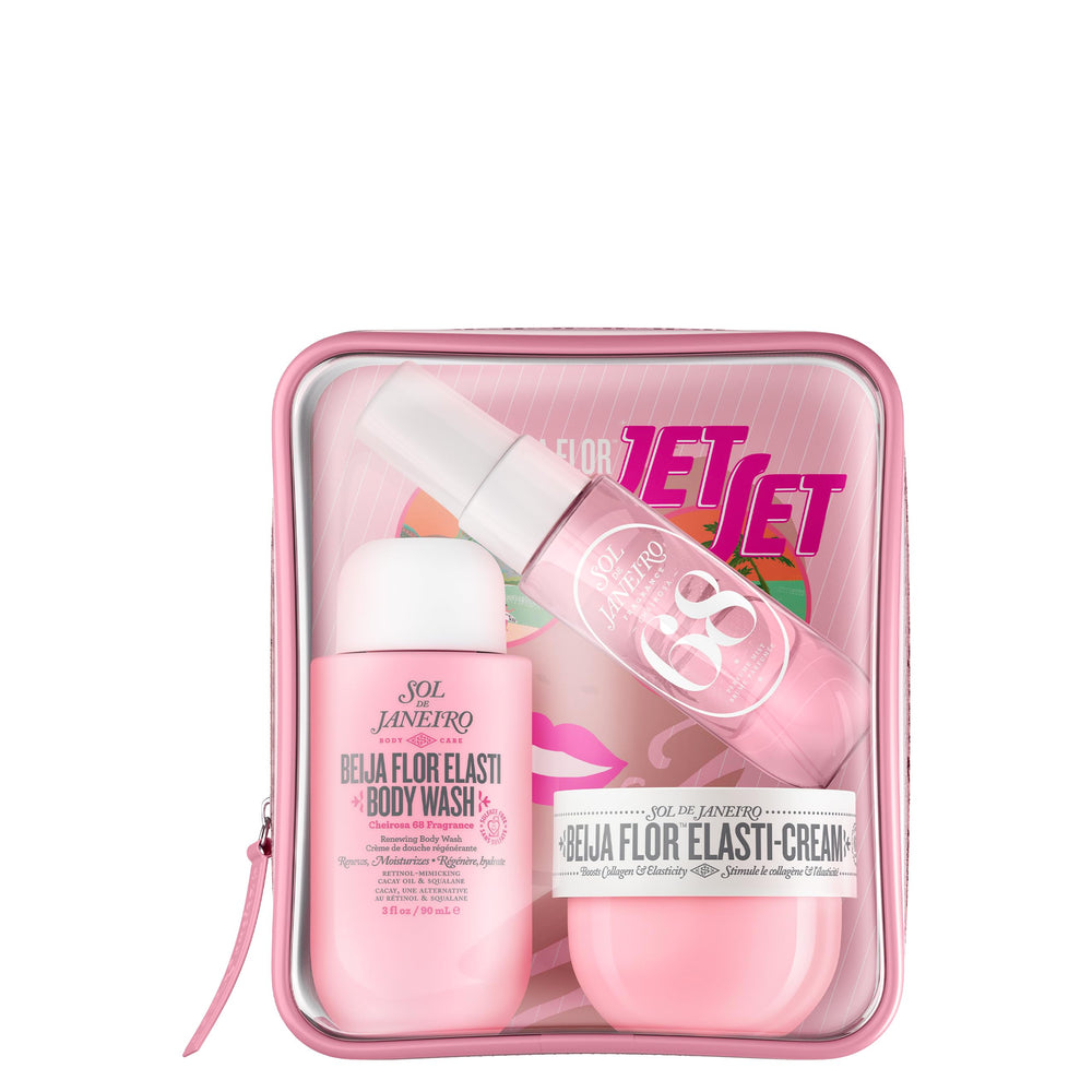 Sol de Janeiro front packaging of Beija Flor Jet Set, convenient travel kit