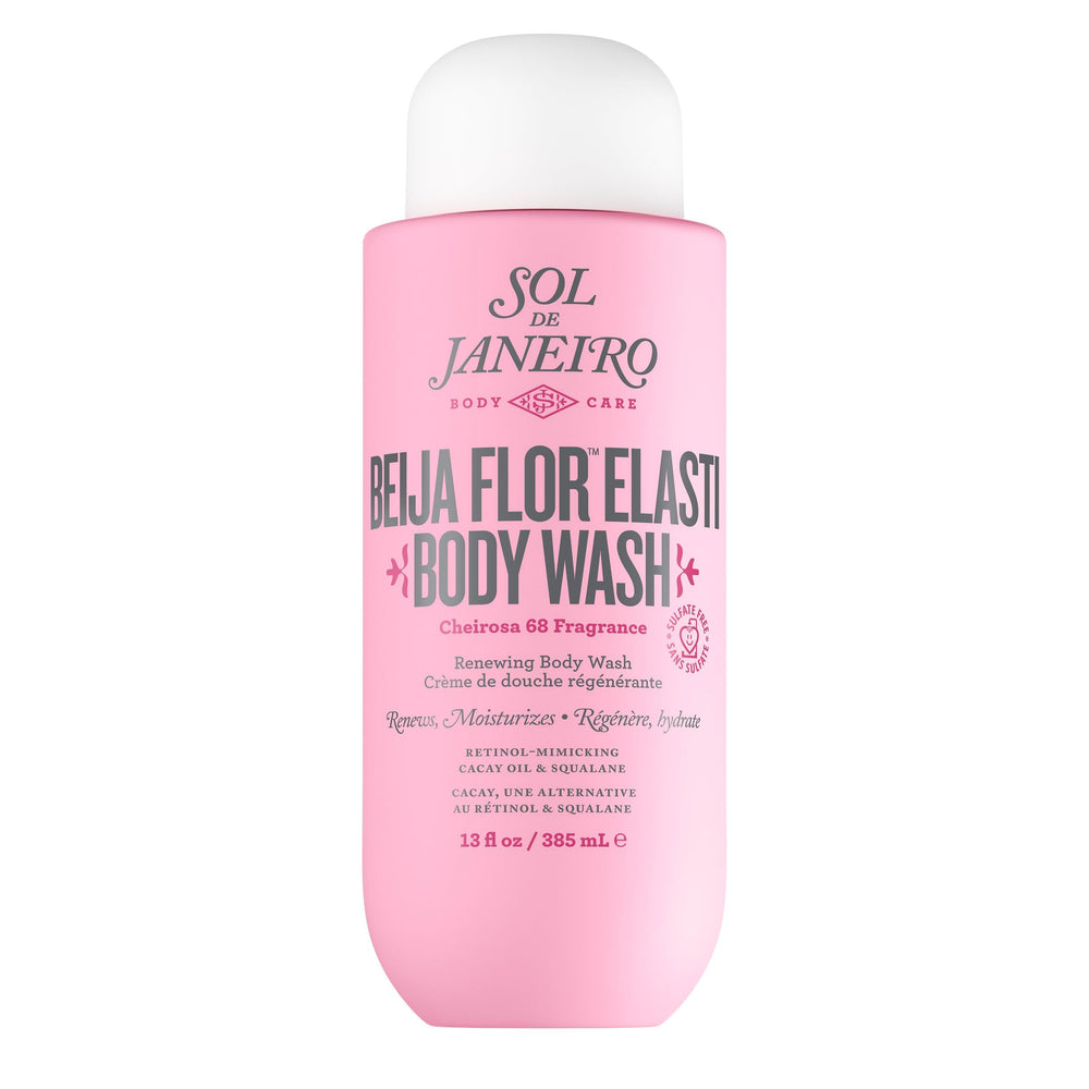 Sol de Janeiro frasco frontal Beija Flor Body Wash mostrando diseño y tamaño