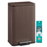 SONGMICS trash can front view showing elegant brown finish and tidy look