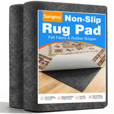 Songrey front view of rug pad packaging showing size and benefits