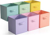 Sorbus front view of six-pack fabric cubes showing neat organized shelves and tidy storage