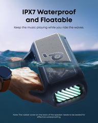 Soundcore Boom 2 floating in pool demonstrating waterproof and floatable benefit