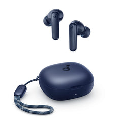 Soundcore P20i junto a una moneda para escala, beneficio: estuche compacto y portátil