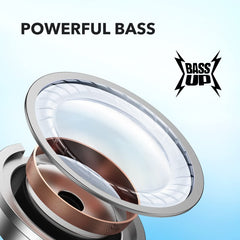 Soundcore P20i primer plano del driver de 10mm mostrando construcción para graves potentes y claridad