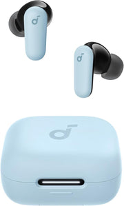 Soundcore P30i front packaging showing earbuds and case, highlights portability and features