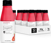 Soylent front packaging showing strawberry bottle and nutritional benefits