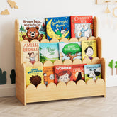 SpaceAid front view of natural wooden bookshelf showing tidy book display and easy access