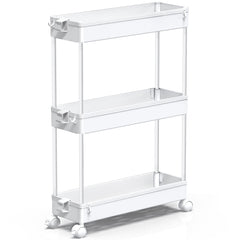 SPACEKEEPER front view of white slim cart showing tidy storage benefit