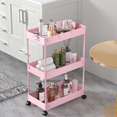 SPACELEAD vista frontal del carrito rosa mostrando tres niveles y organización