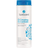 SpaGuard front packaging showing 2 lb chlorinating concentrate and clear labeling