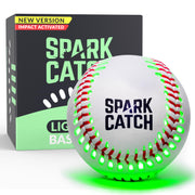 SPARK CATCH front view showing neon green ball and ready-to-play benefits