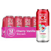Sparkling Ice lata frontal mostrando etiqueta y sabor cereza vainilla