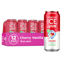 Sparkling Ice lata frontal mostrando etiqueta y sabor cereza vainilla