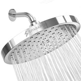 SparkPod front view polished chrome shower head showing sleek design and full coverage