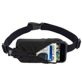 SPIbelt front view showing compact black pack and no-bounce benefit