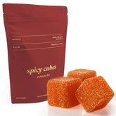 Spicy Cubes front packaging showing product benefits and vegan badge