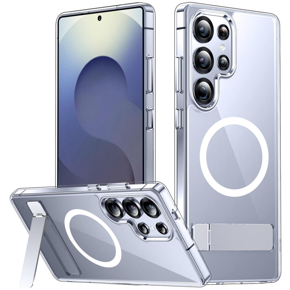 SPIDERCASE funda frontal transparente que muestra el diseño del Galaxy S25 Ultra y protege