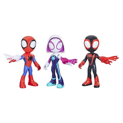 Spidey and his Amazing Friends vista frontal del empaque mostrando las tres figuras y beneficio de regalo listo