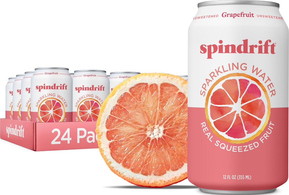 Spindrift mostrando la lata frontal de pomelo con etiqueta visible y refresco