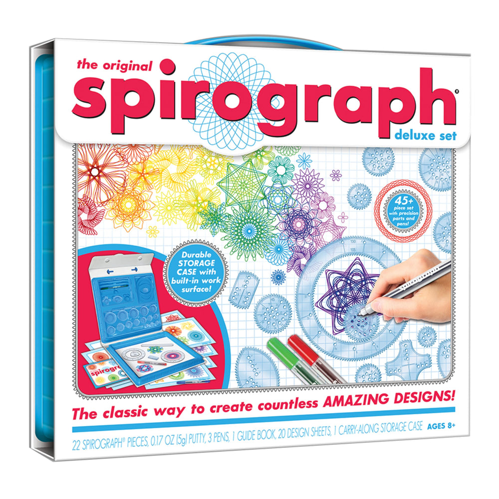 Spirograph estuche frontal con piezas organizadas y fácil transporte