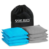 SPORT BEATS vista frontal del set de 8 sacos azul claro y gris para juego inmediato