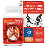 SPORTLEGS front packaging showing bottle and 120-count label benefits