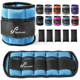 Sportneer front view showing blue adjustable ankle weights for versatile resistance