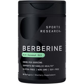 Sports Research frasco frontal mostrando berberina 500 mg y 90 softgels, fácil identificación