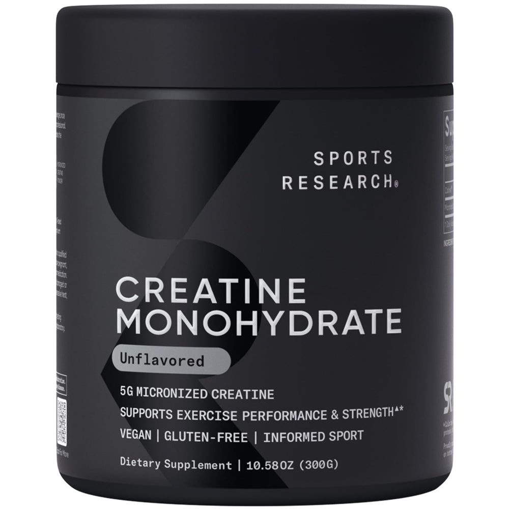Sports Research bote frontal con creatina sin sabor, presentación 60 porciones
