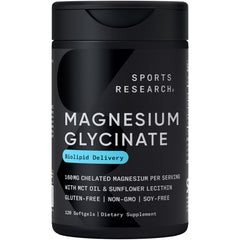 Sports Research envase frontal mostrando 120 softgels y etiqueta clara beneficio de absorción