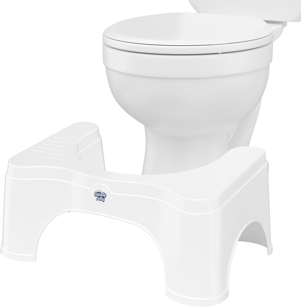 Squatty Potty 2.0 Base blanco vista frontal mostrando diseño compacto y discreto